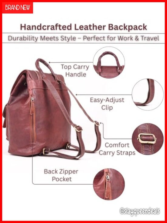 Vintage Genuine Leather Drawstring Rucksack Purse for Women Work Travel